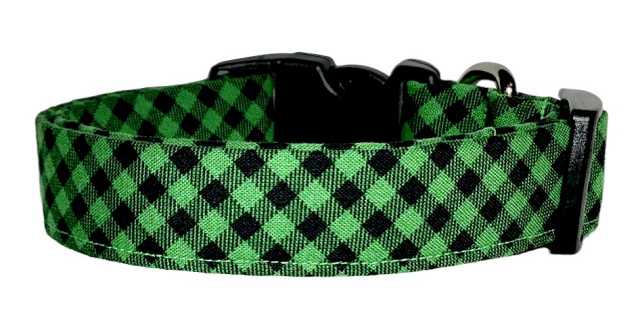 Green & Black Mini Buffalo Check Plaid Dog Collar